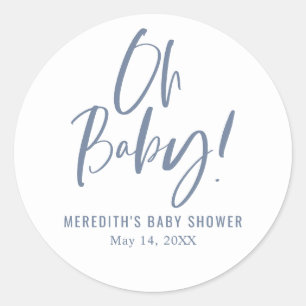 Blue Simple Calligraphy Gender Neutral Baby Shower Runder Aufkleber
