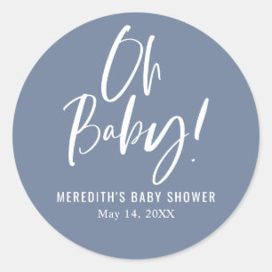 Blue Simple Calligraphy Gender Neutral Baby Shower Runder Aufkleber