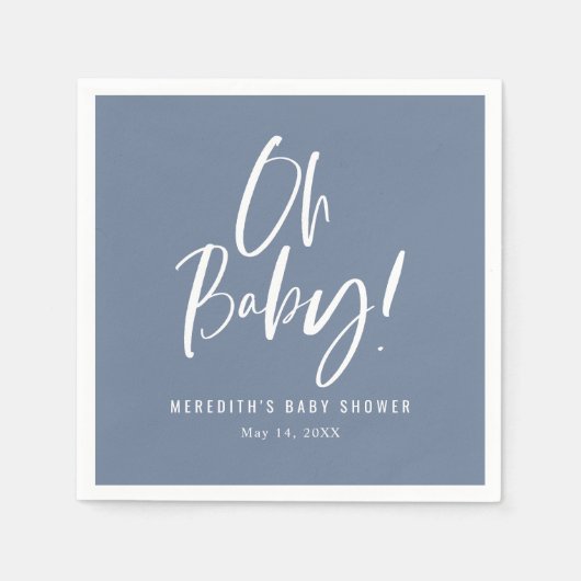 Blue Simple Calligraphy Gender Neutral Baby Shower Serviette (Vorderseite)