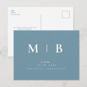 Blue Simple Contemporary Monogram Save the Date Postkarte (Vorne/Hinten)