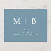 Blue Simple Contemporary Monogram Save the Date Postkarte (Vorderseite)