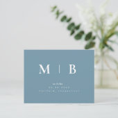 Blue Simple Contemporary Monogram Save the Date Postkarte (Stehend Vorderseite)