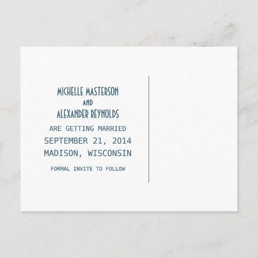 Blue Simple Deko Chic Save the Date Postkarte (Rückseite)