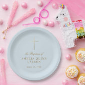 Blue Simple Elegant Gold Cross Taufen Christening Pappteller (Party)