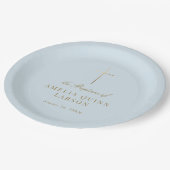 Blue Simple Elegant Gold Cross Taufen Christening Pappteller (Schrägansicht)