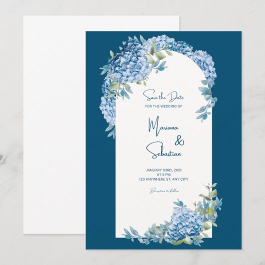 Blue Simple Elegante Wedding Einladung (Vorne/Hinten)