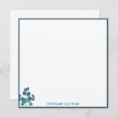 Blue Simple Floral Border Mitteilungskarte (Vorne/Hinten)