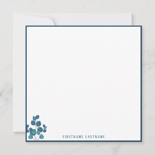 Blue Simple Floral Border Mitteilungskarte (Vorderseite)