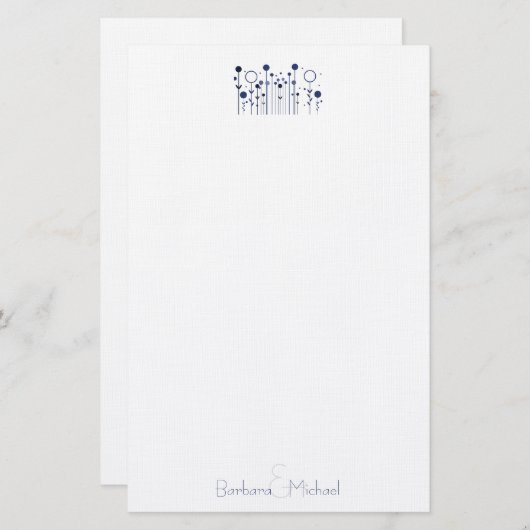 Blue Simple Floral Dot Personalisiert Stationery Briefpapier (Vorne/Hinten)