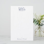 Blue Simple Floral Dot Personalisiert Stationery Briefpapier (Stehend Vorderseite)