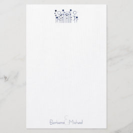 Blue Simple Floral Dot Personalisiert Stationery Briefpapier