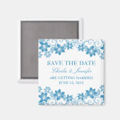 Blue Simple Floral Save the Date Magnet (Vorderseite/Rückseite)