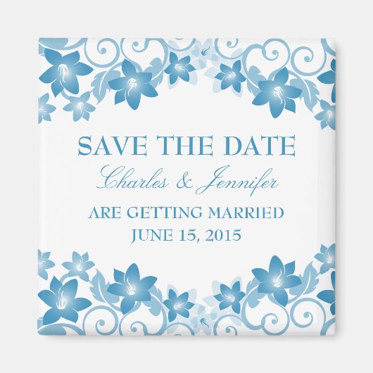 Blue Simple Floral Save the Date Magnet (Vorne)