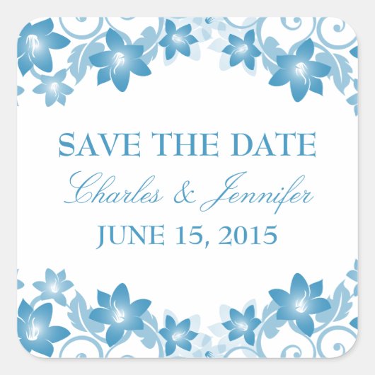 Blue Simple Floral Save the Date Stickers (Vorderseite)