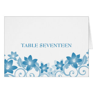 Blue Simple Floral Tischnummer Card