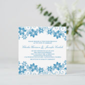 Blue Simple Floral Wedding Einladung (Stehend Vorderseite)