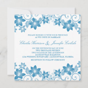 Blue Simple Floral Wedding Einladung