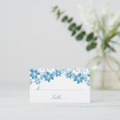 Blue Simple Floral Wedding Platzkarte (Stehend Vorderseite)
