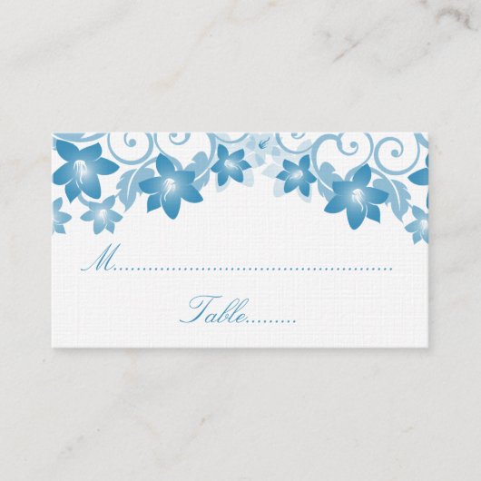 Blue Simple Floral Wedding Platzkarte (Vorderseite)