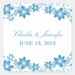 Blue Simple Floral Wedding Stickers