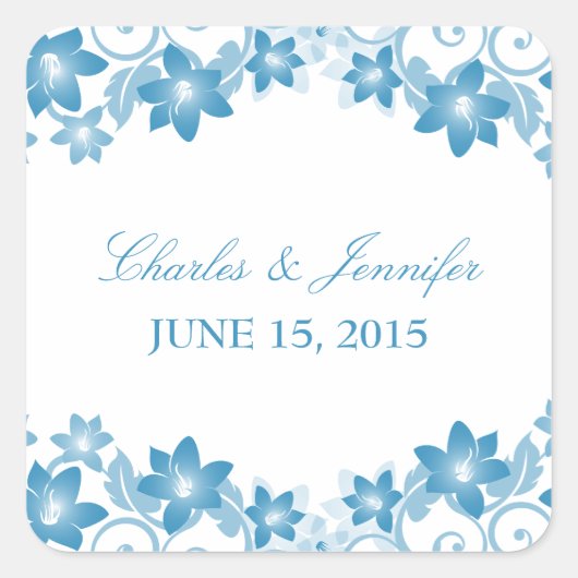 Blue Simple Floral Wedding Stickers (Vorderseite)