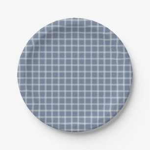 Blue Simple Gingham Gender Neutral Baby Shower Pappteller