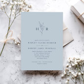 Blue Simple Minimal Monogram Botanical Wedding Einladung