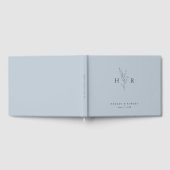 Blue Simple Minimal Monogram Botanical Wedding Gästebuch (Voll)