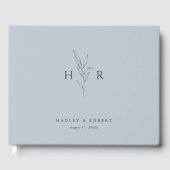 Blue Simple Minimal Monogram Botanical Wedding Gästebuch (Vorderseite)