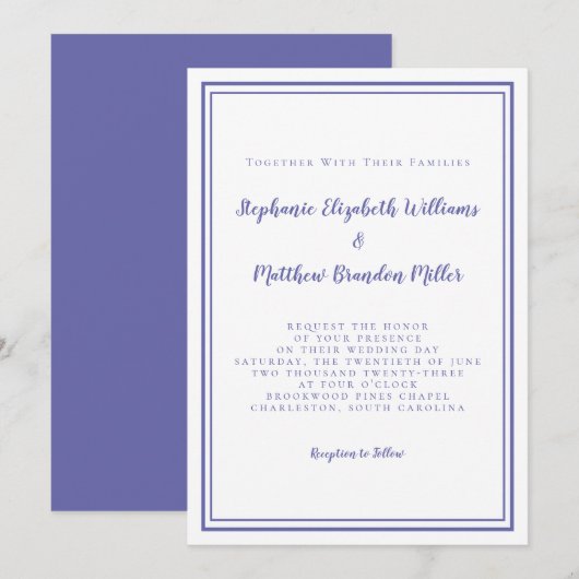 Blue Simple Minimalistisch Chic Wedding Einladung (Vorne/Hinten)