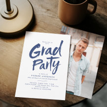 Blue Simple Modern Brush Script Graduation Party