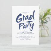 Blue Simple Modern Brush Script Graduation Party Einladung (Stehend Vorderseite)