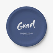 Blue Simple Modern Brush Script Graduation Party Pappteller (Vorderseite)