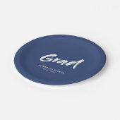 Blue Simple Modern Brush Script Graduation Party Pappteller (Schrägansicht)