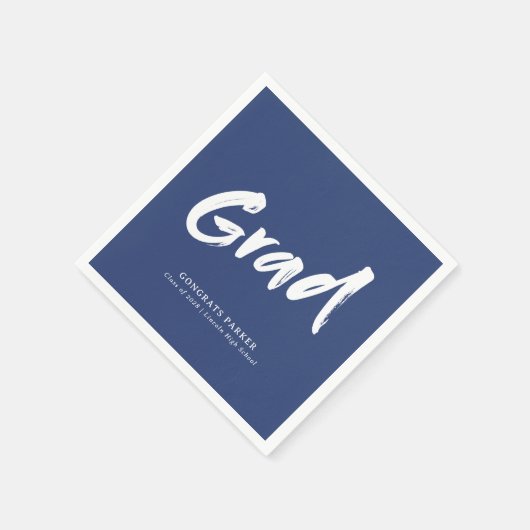 Blue Simple Modern Brush Script Graduation Party Serviette (Ecke)