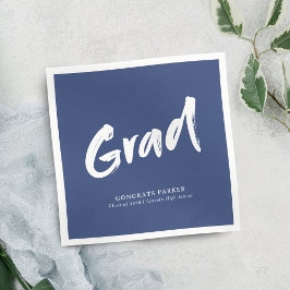 Blue Simple Modern Brush Script Graduation Party Serviette