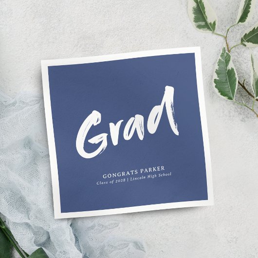 Blue Simple Modern Brush Script Graduation Party Serviette