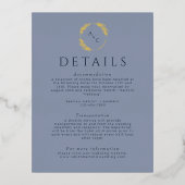 Blue Simple Monogram Blätter Wedding Enclosure Gol Folie Einladungspostkarte (Vorderseite)