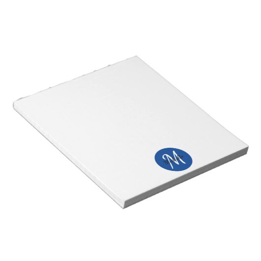 Blue Simple Monogram Classic Trendy Notepad Notizblock (angewinkelt)