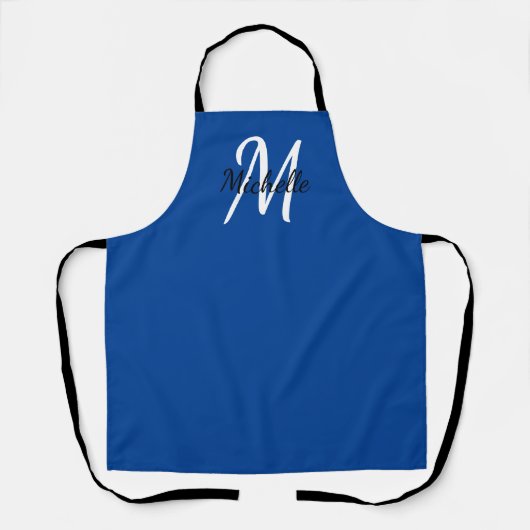 Blue Simple Monogram Classic Trendy Schürze (Vorderseite)
