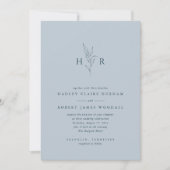 Blue Simple Monogram QR Code Foto Wedding Einladung (Vorderseite)