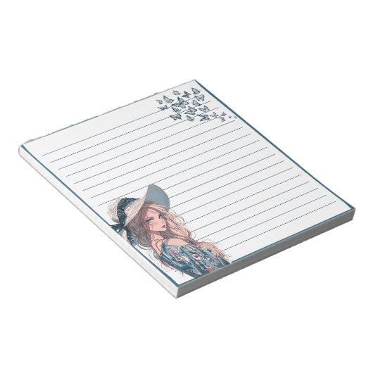 Blue Simple Niedlich Anime Boho Notepad Notizblock (angewinkelt)
