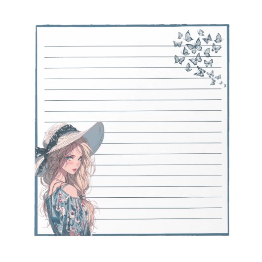 Blue Simple Niedlich Anime Boho Notepad Notizblock (Vorderseite)