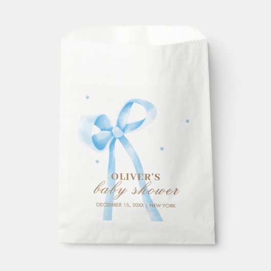 Blue Simple Polka Dot Bow Baby Dusche Geschenktütchen (Vorderseite)