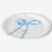 Blue Simple Polka Dot Bow Baby Dusche Pappteller (Schrägansicht)