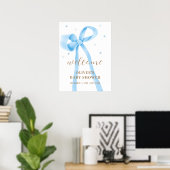 Blue Simple Polka Dot Bow Baby Dusche Willkommen Poster (Heimbüro)