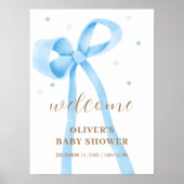 Blue Simple Polka Dot Bow Baby Dusche Willkommen Poster (Vorne)