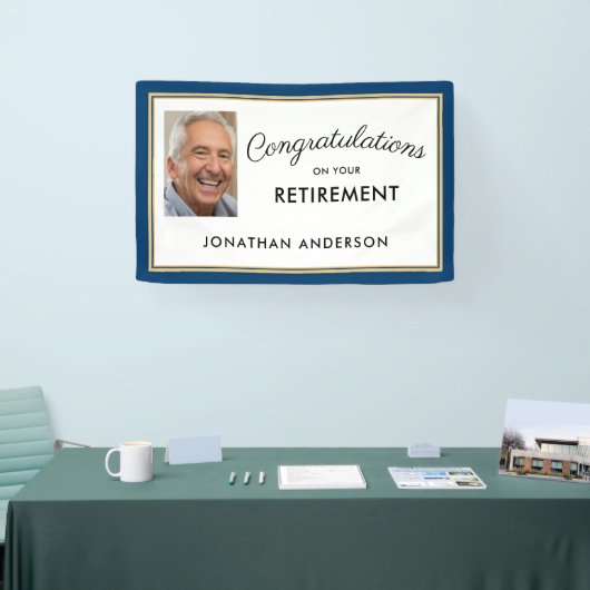 Blue Simple Retirement Party Foto Banner (Messe)