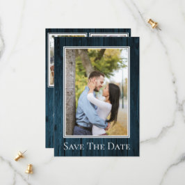 Blue Simple Rustic Foto Save the Date