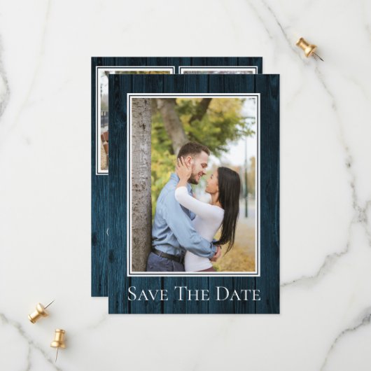 Blue Simple Rustic Foto Save the Date (Vorderseite/Rückseite Beispiel)